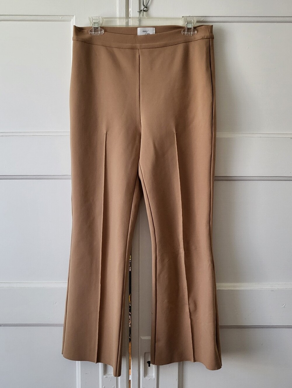 Grey/Ven Revived Tailoring Stretch Paneled Ponte Pants Size L Tan High Waisted